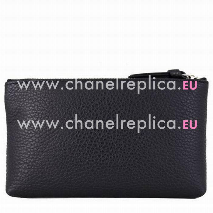 Gucci Swing Gold Logo Calfskin Cosmetic Bag In Black G6111507