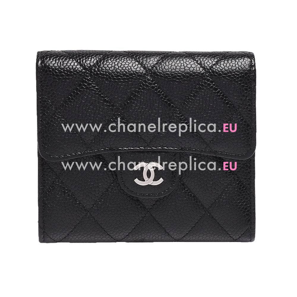 Chanel Classic Silvery CC Logo Rhombic Calfskin Wallet Black C6112111