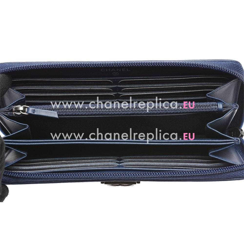 Chanel Rhomboids Caviar Calfskin Boy Zipper Wallet Blue C7041504