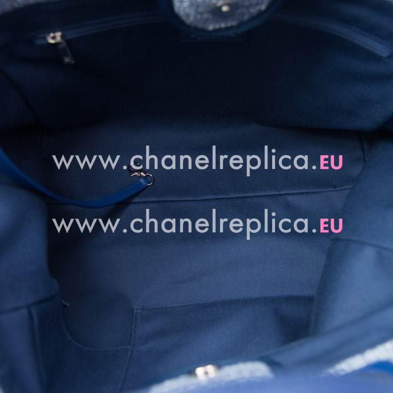 Chanel Deauville Double CC LOGO Denim Canvas Calfskin Silver Chain Bag A66941CTDBLUE