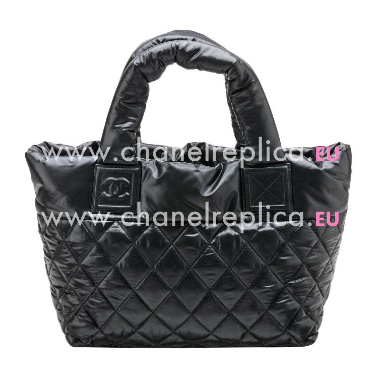 Chanel Coco Cocoon Black Nylon Silver Chain Handbag A48610
