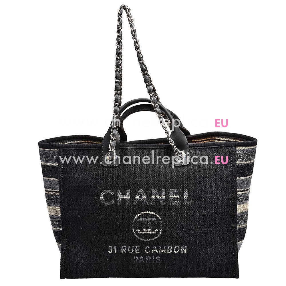 Chanel Deauville Double CC LOGO Denim Canvas Calfskin Silver Chain Hand/shouldbag A5823571