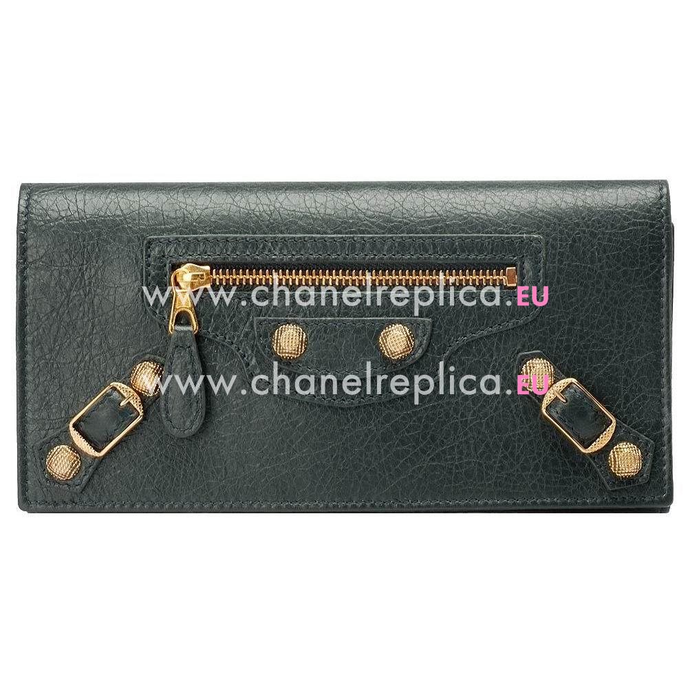 Balenciaga Fortefeuille Money Lambskin Gold Hardware Wallets Black Gray Green B2055142