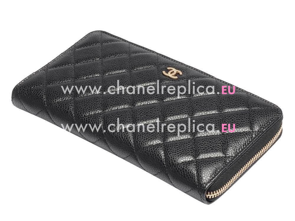 Chanel Caviar Gold CC Zippy Wallet Black A888150