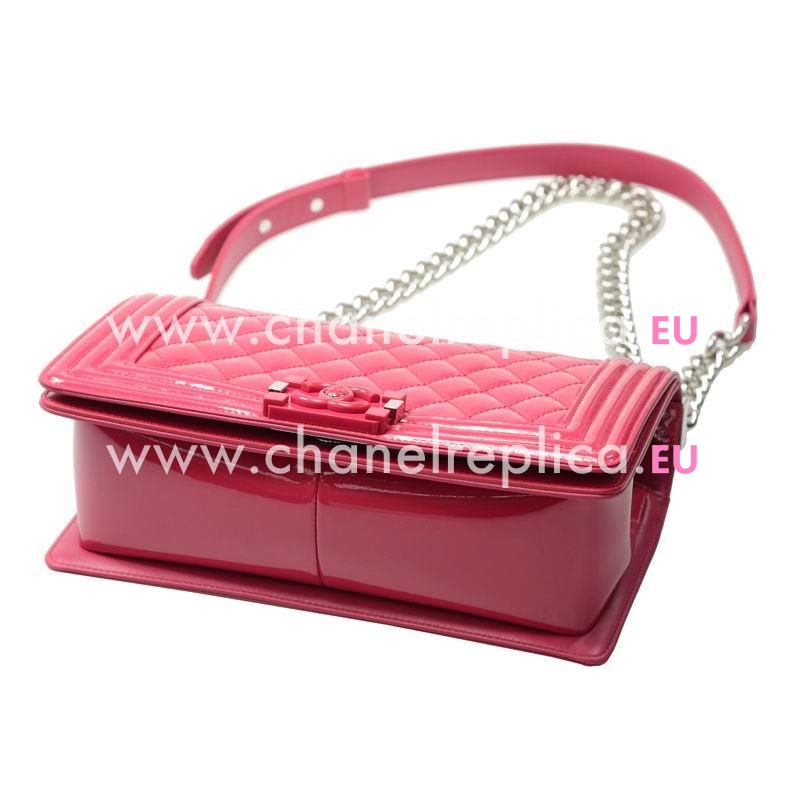 Chanel Red Patent Leather Medium Boy Bag Red Lock Anti-Silver Hardware A67086VFUCHSIA