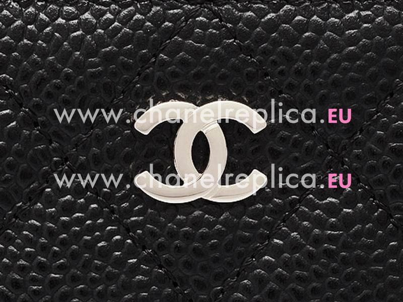 Chanel Caviar CC Logo Long Wallet Black Silver A49983