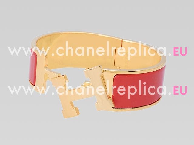 Hermes Medium Size Enamelled Click H Bracelet Rose Pink&Gold HE58865