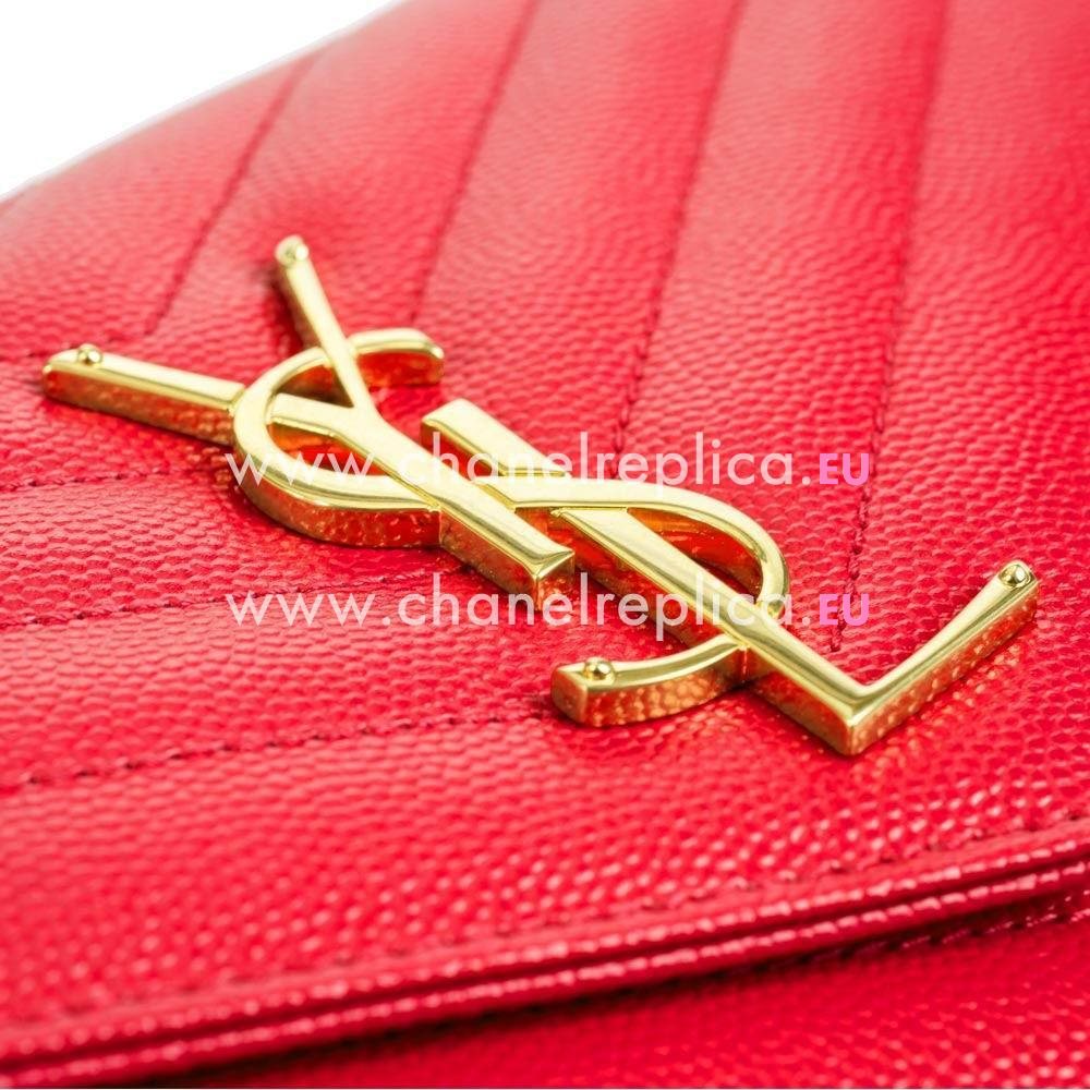 YSL Saint Laurent Classic Gold YSL logo Cross Grain Calfskin Bag Red Y6120212