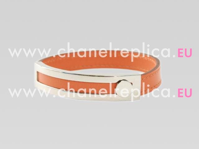 Hermes Matt Silver&Leather Bracelet In Orange HB2098