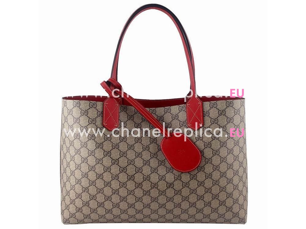 Gucci Calfskin Two Sided Tote Bag In Khaki Red G368568
