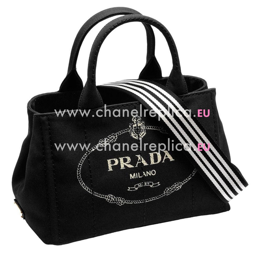Prada Canapa Gold Logo Denim Should/Handbag Black PR573171