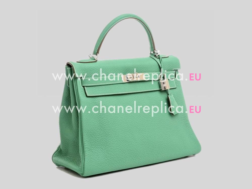 Hermes Kelly 32cm Clemence Leather Palladium Hardware Green H10489