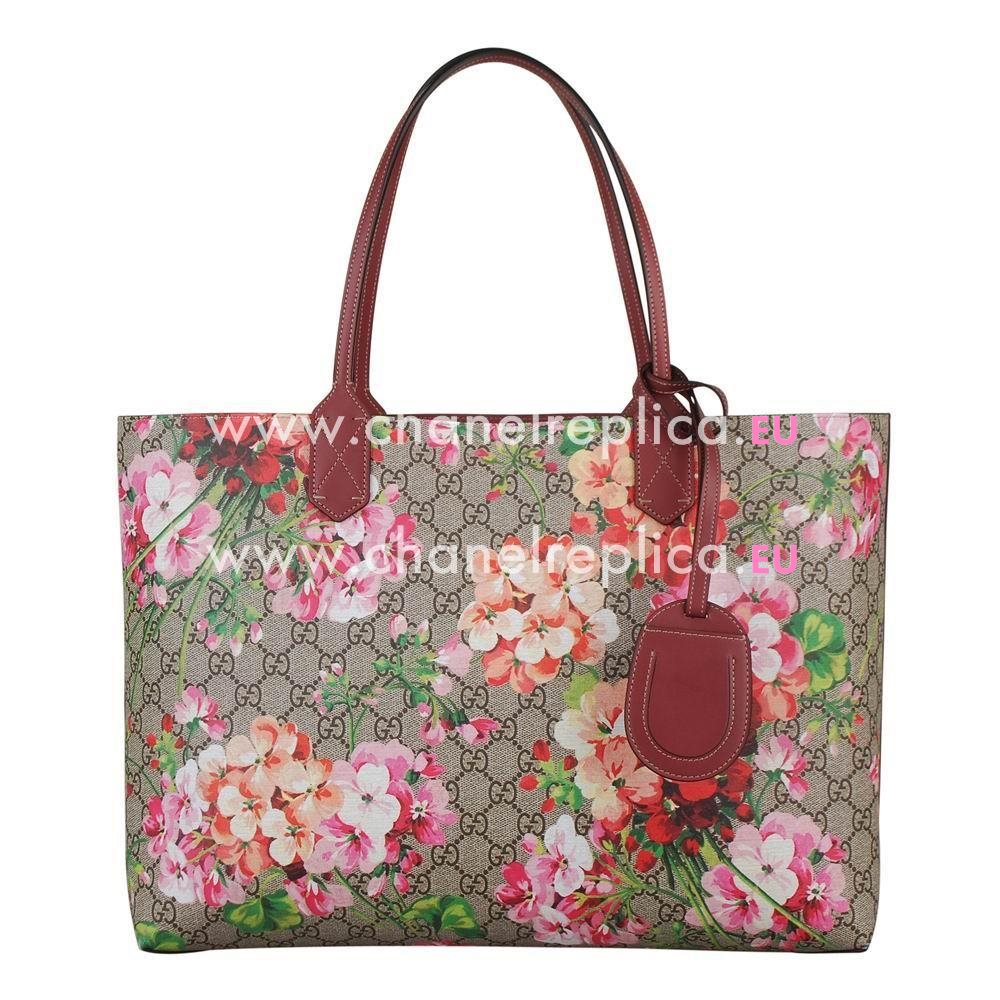 Gucci Blooms GG Supreme Calfskin Flower Handle Bag In Coffee Purple Red G595273