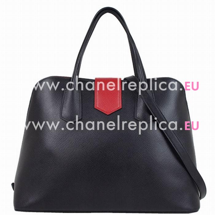 Prada Lux Saffiano Classic Triangle Logo Cowhide Handle/Shoulder Bag Black Red PR964D33