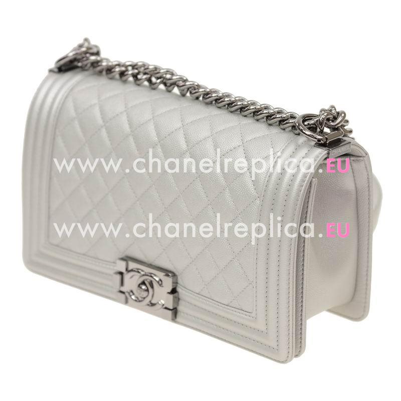 Chanel Silvery Calfskin Leather Medium Boy Bag Silver Hardware A67086CSIL