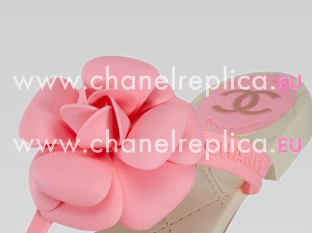 Chanel CC Camellia Flip-Flops Sandal In Pink&Off-white 276695