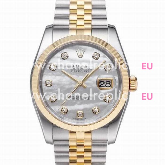 Rolex Datejust Automatic 37mm 18K Gold Stainless Steel Watch Silvery R116233-11