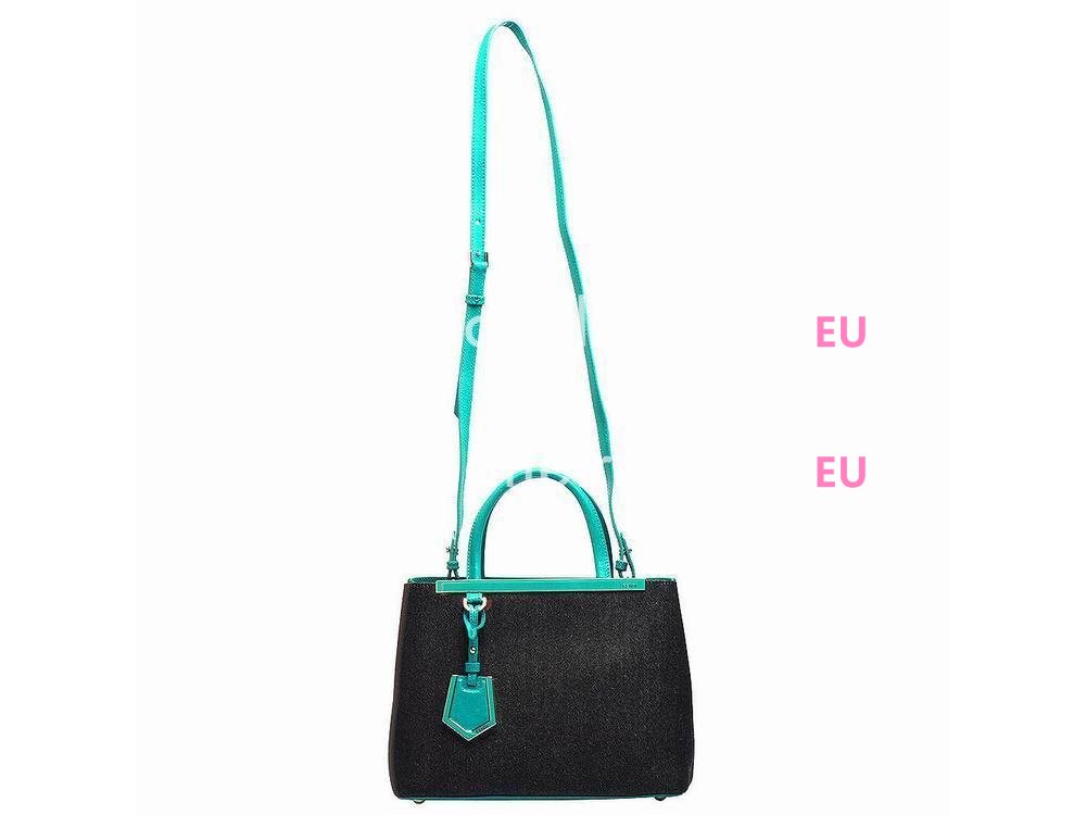 Fendi Petite 2Jours Cowhide Hand/shouldbag Black/Green F5687935