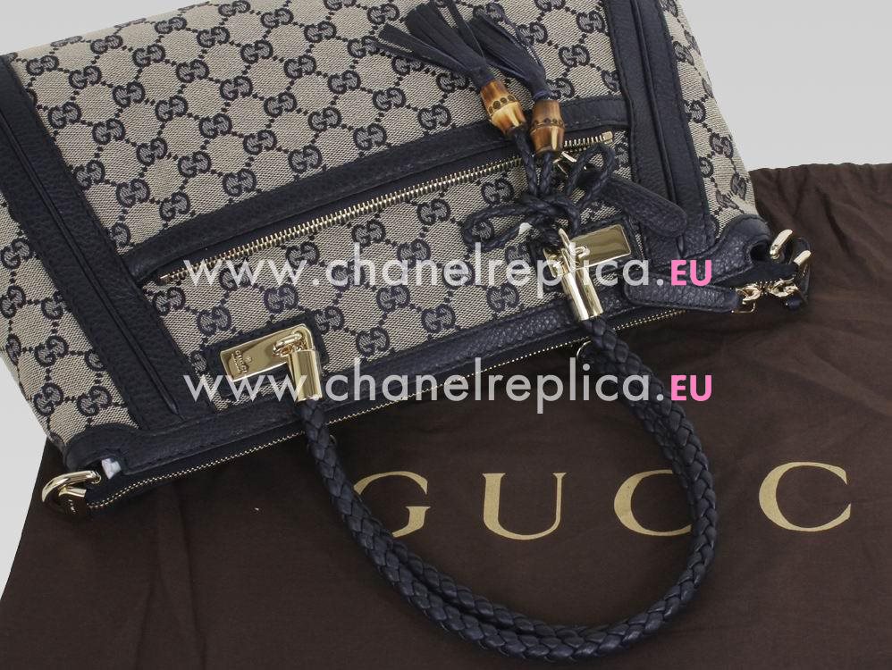 Gucci GG Logo Bella Fabric Weave Handle Bag Blue Side GU455454