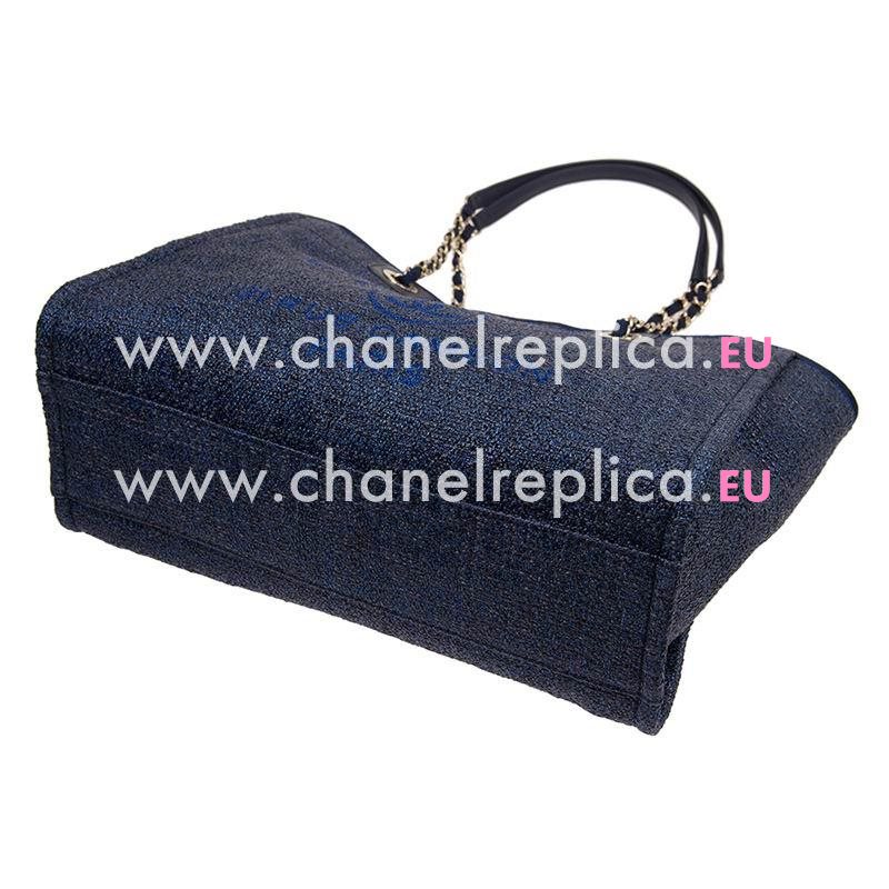 Chanel Tweed Canvas Deauville Shop Tote Bag Silver Chain Tweed Dark Blue A67001CLTDDBLUEGP