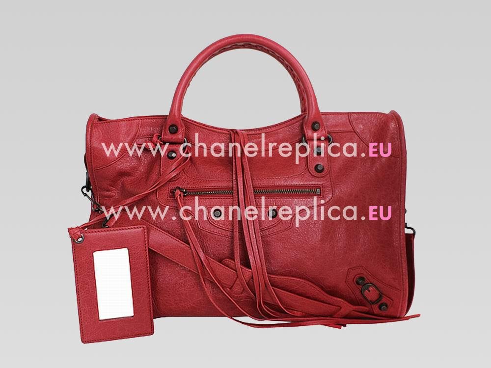 Balenciage City Medium Small Studs Lambskin Bag Scarlet G454512