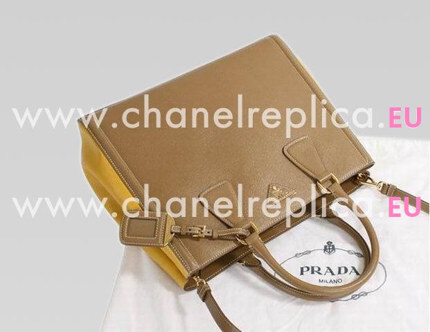 Prada Lux Saffiano Double Color Shopping Bag caramel PR45056