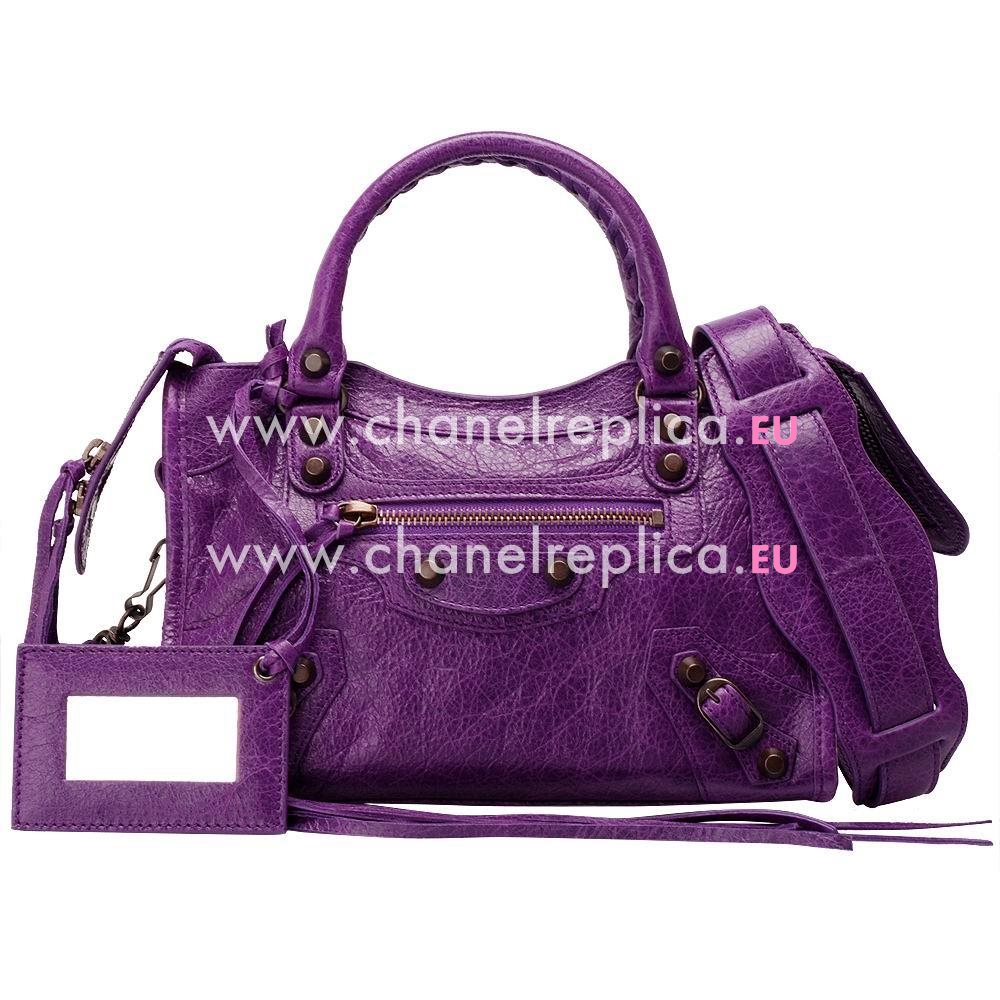 Balenciage City Lambskin Aged Brass hardware Classic Mini Bag Purple B4664187