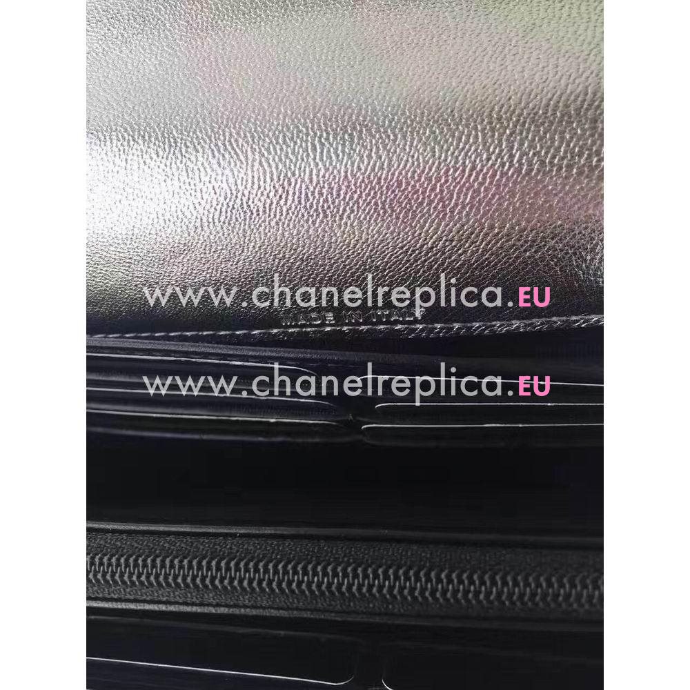 Chanel CC logo Calfskin Long Wallet Silvery C6120610