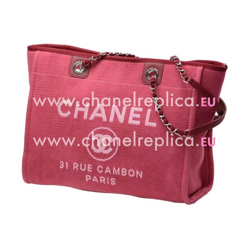 Chanel Bright Red Denim Canvas Toile Bag Silver Chain A67001