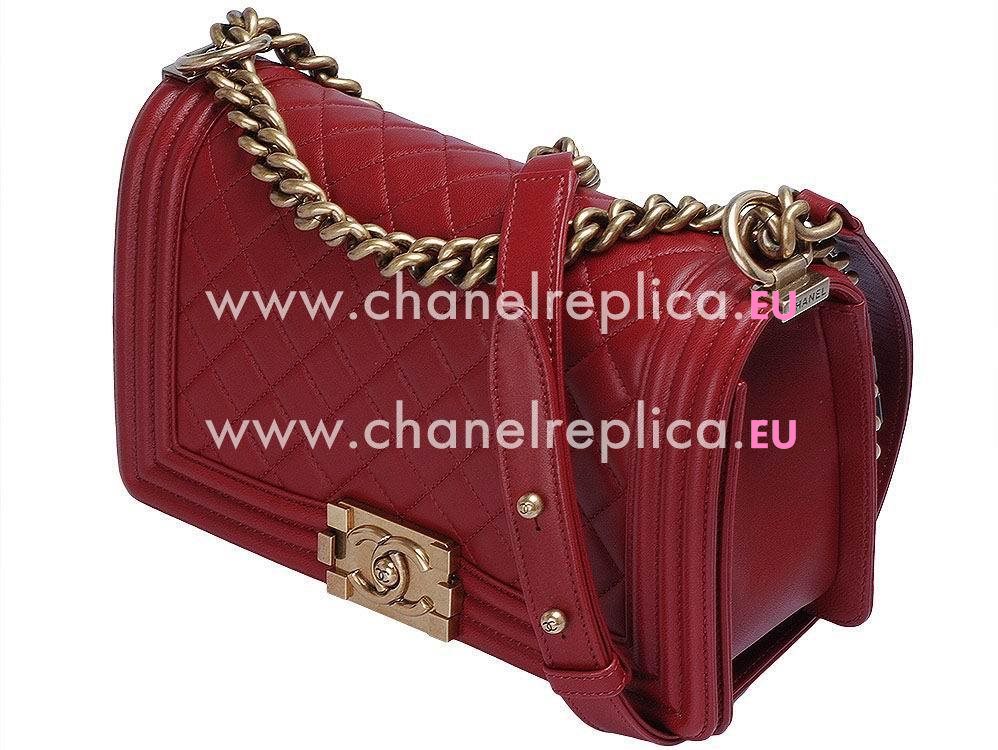 Chanel Lambskin Medium Boy Bag Gold Chain Dark Red A55492