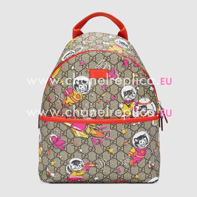 Gucci Childrens GG Space Cats Backpack Red Leather Trim 271327HJ