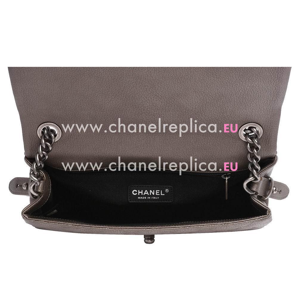 CHANEL Classic Anti Silvery Hardware Rhombic Calfskin Bag in Mocha A610418