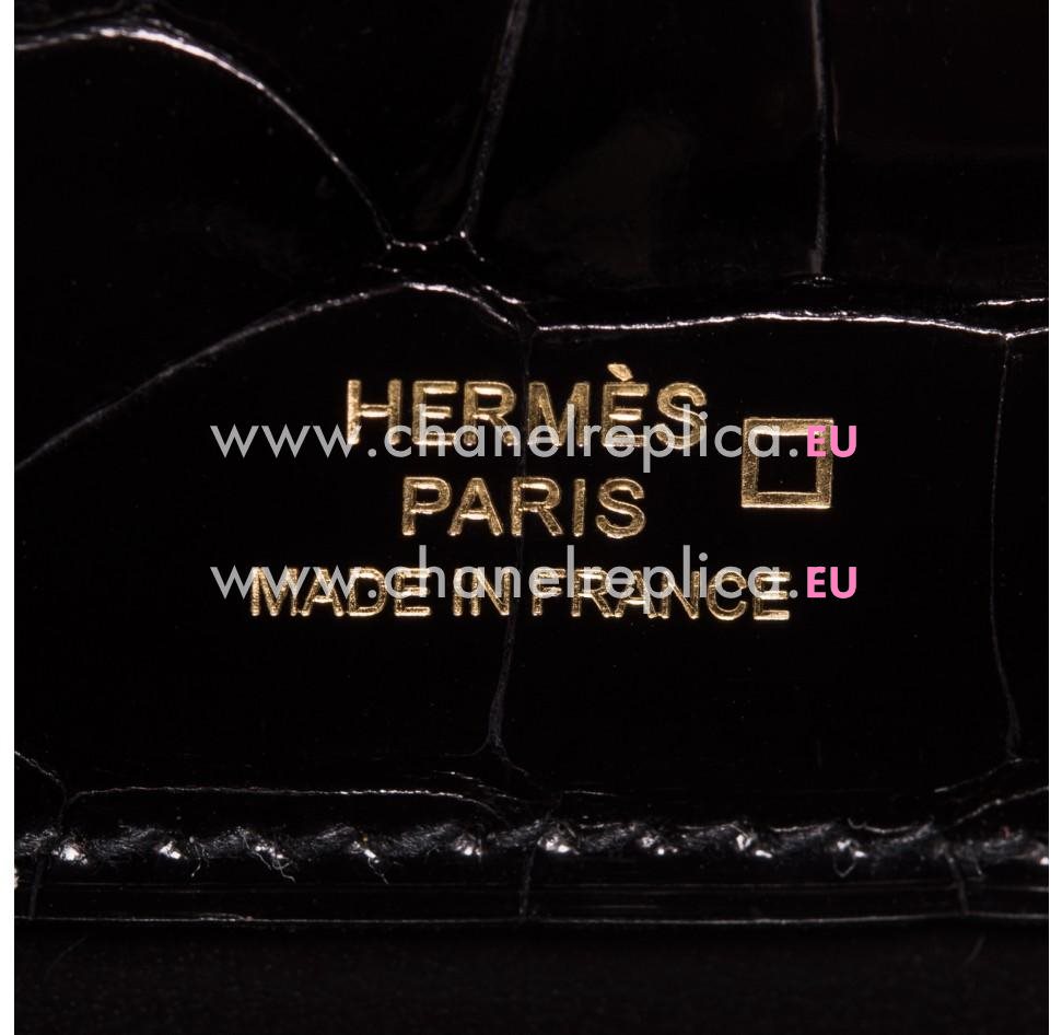 Hermes Black Mini Kelly Pochette Clutch Shiny Alligator Gold Hardware HK1022AMP