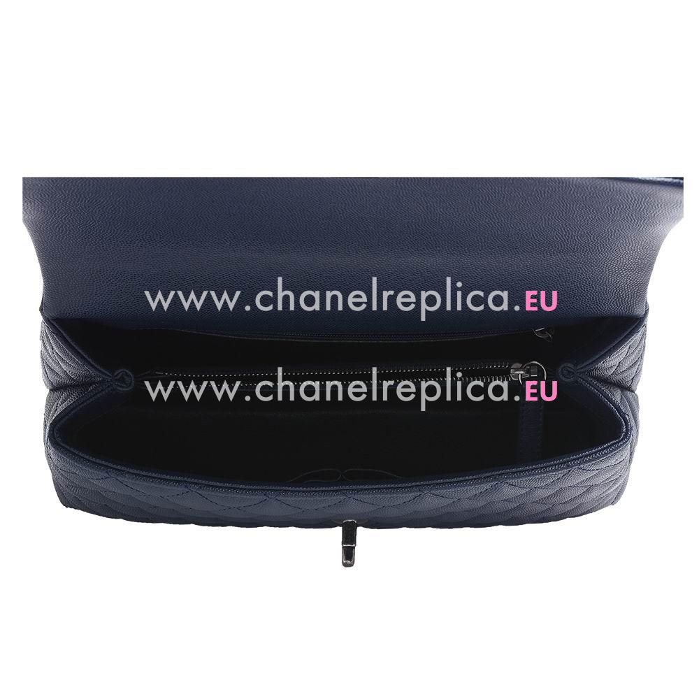 CHANEL Coco Anti-Silvery Hardware Rhombic Caviar Calfskin Bag Blue/Dark Red A789E45