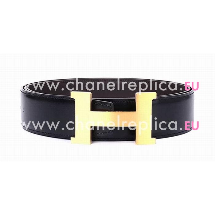 Hermes Gold H Black and Coffee Box Leather Two-sided Belt H56N9B