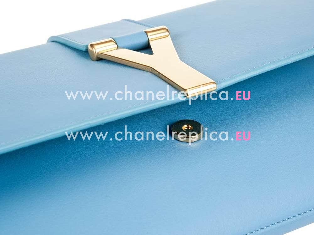 YSL Chye Leather Clutch Y Calfskin Small Bag In Light Blue YSL4889537