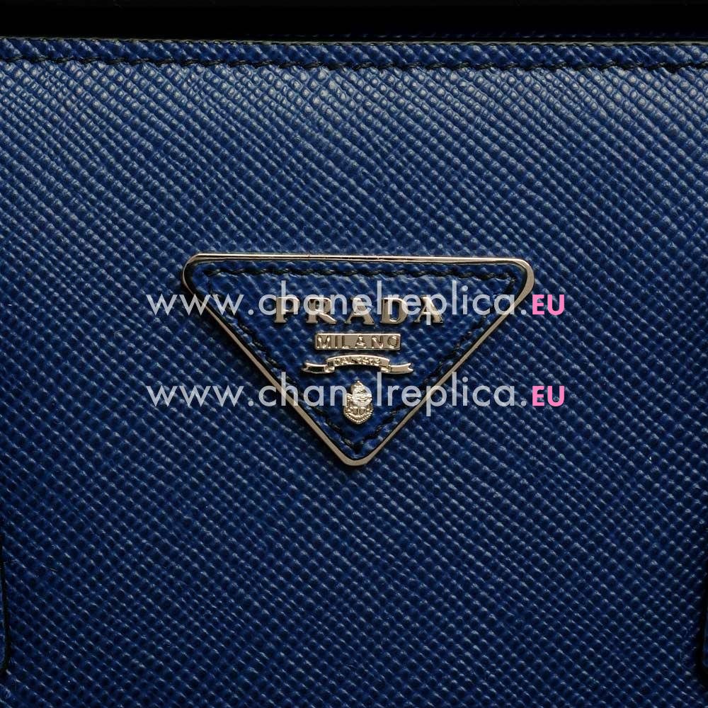 Prada Saffiano Cuir Large Double Tote Bag Deep Blue PR566E25