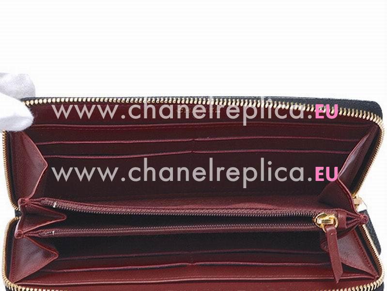 Chanel Caviar CC Logo Long Wallet Black Gold A49982