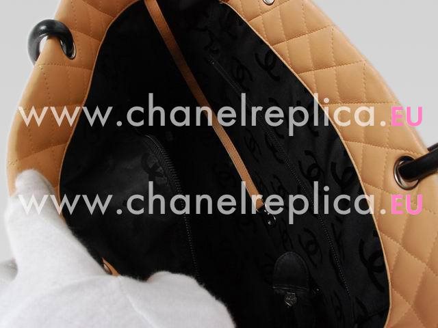 Chanel Cambon Lambskin Tote Bag Apricot With Black CC A25169-A