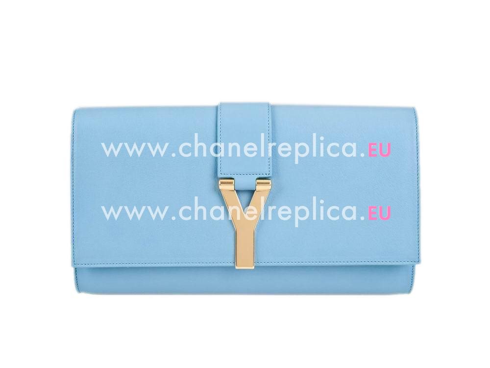 YSL Chye Leather Clutch Y Calfskin Small Bag In Light Blue YSL4889537