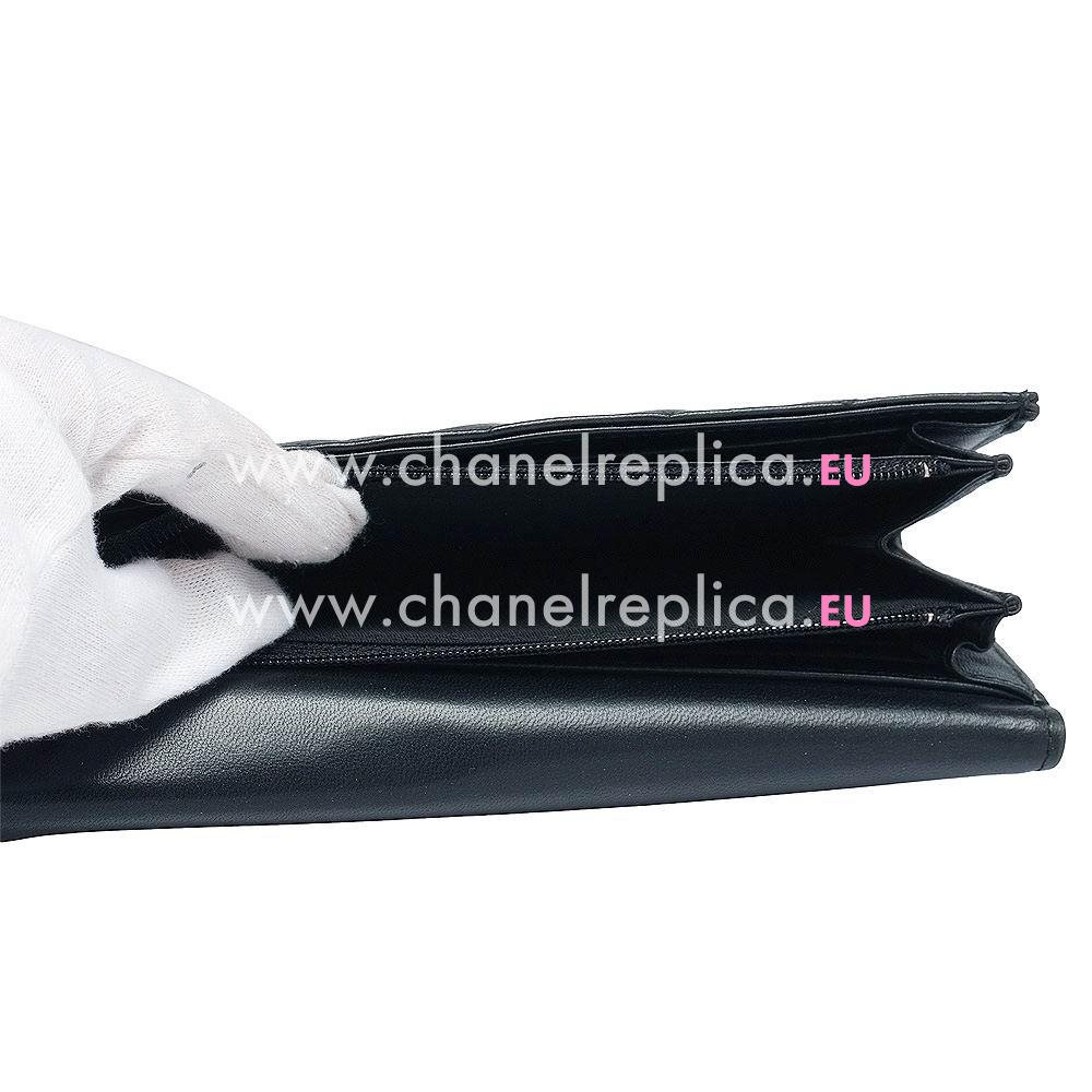 Chanel Lambskin Anti-silver Lock 3Layers Boy Long Wallet Dark Blue C870606