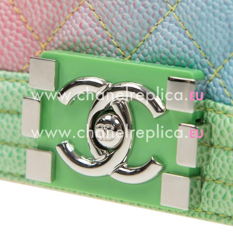 Chanel Pink Calfskin Leather Medium Boy Bag Green Lock Silver Hardware A67086CMCSS