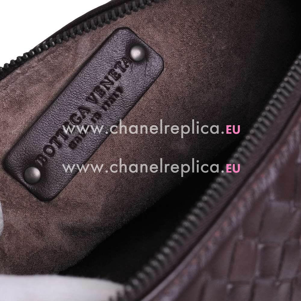 Bottega Veneta Classic Nappa Leather Zipper Woven Bag Deep Coffee BV612262