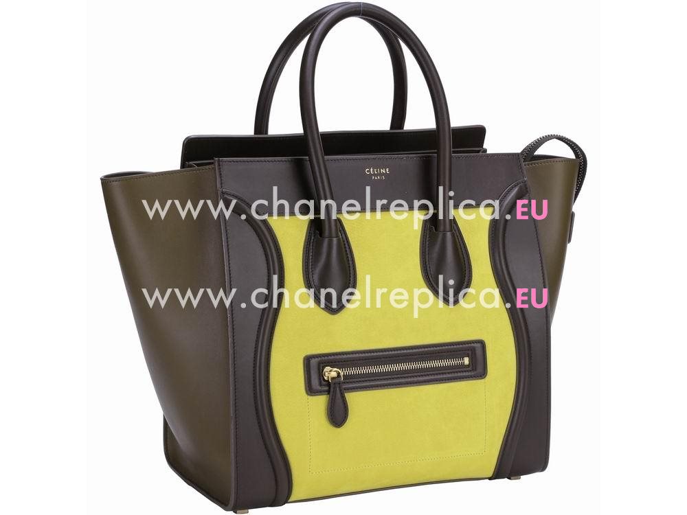 Celine Mini Luggage Calfskin Nano Bag(Brown/Greenish/Yellow) CE66198