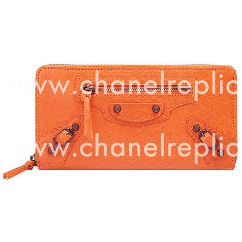 Balenciaga Continental Lambskin Aged Brass Hardware Wallets Orangee B2055124