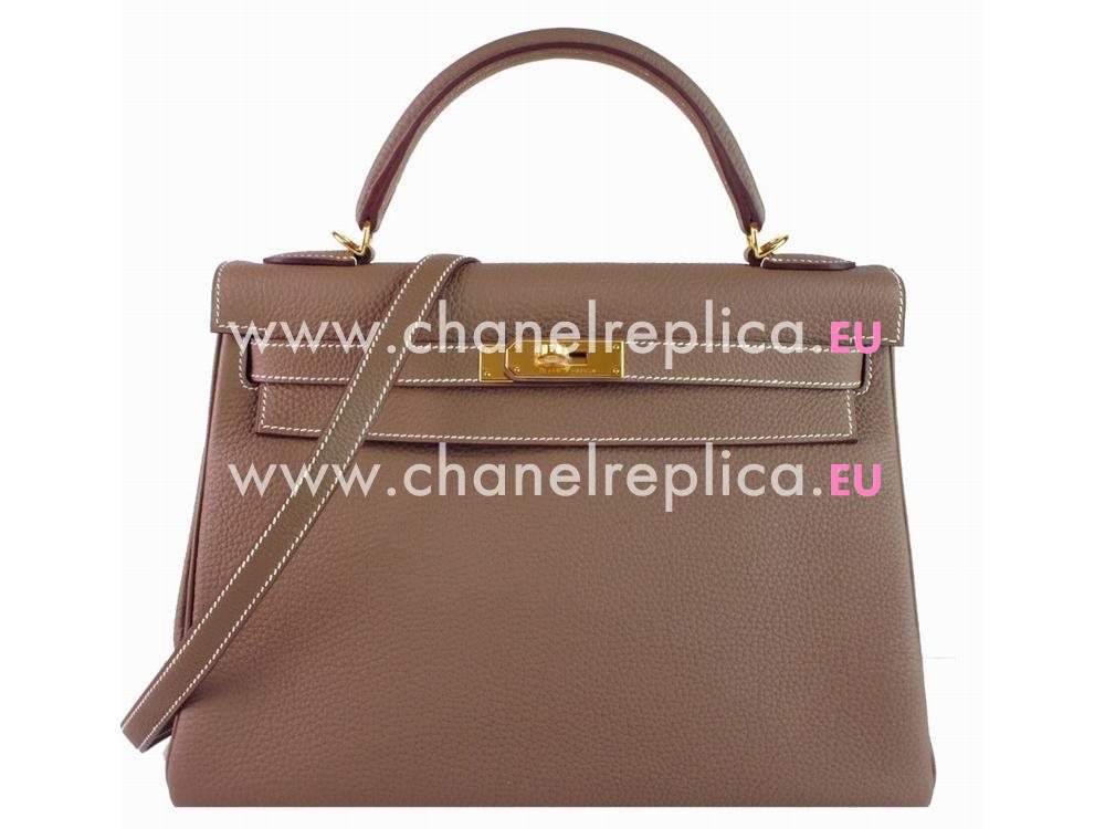 Hermes Cocoa Kelly Sellier 32cm of Togo Leather With Gold Hardware Hand Sew HK1032TGT