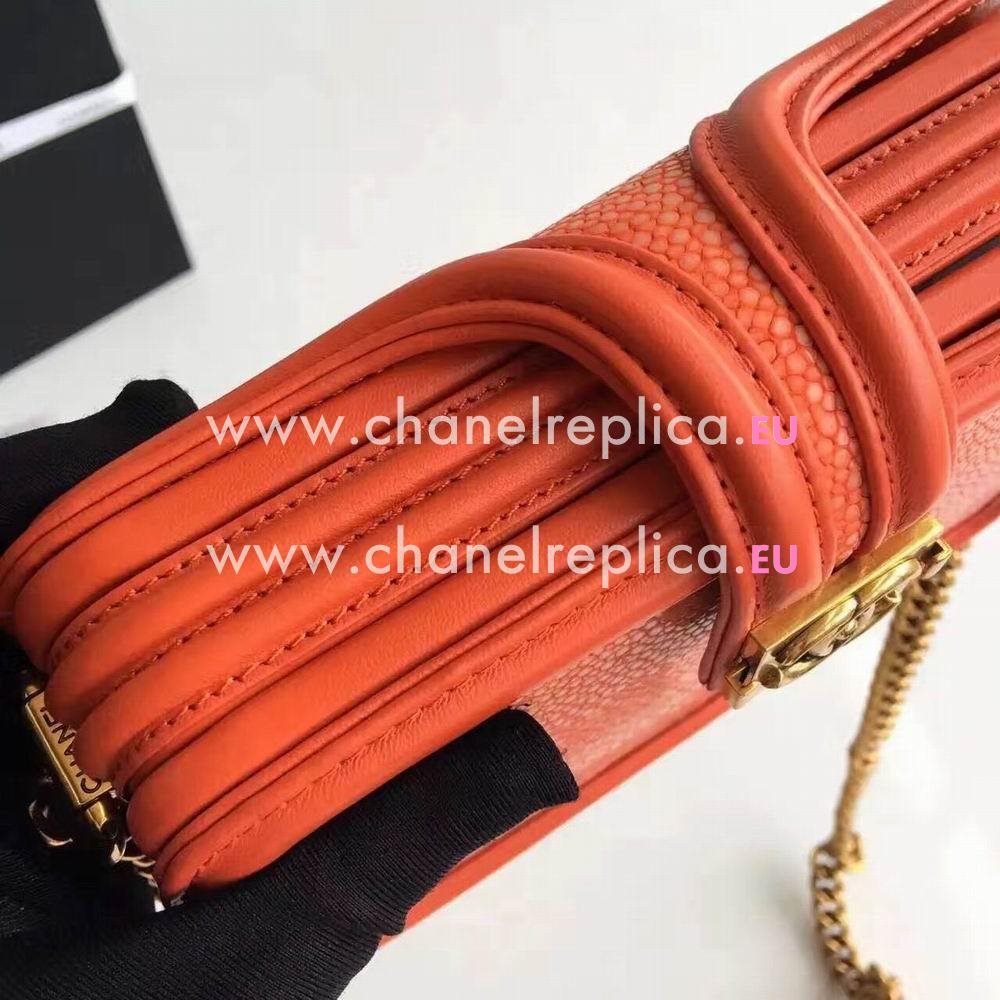 Chanel Classic Gold Hardware Trichogaster leeri Leather Shoulder Bag Orange Red C6120402