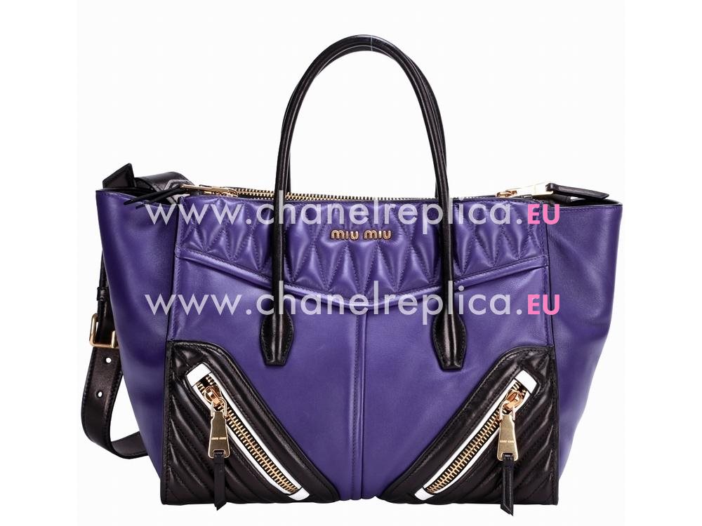 Miu Miu Two-tone Black/Purple Nappa Biker Tote Bag RN1032BP