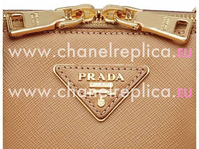 Prada Saffiano Lux Triangle Logo Plate Shouldbag In Caramel Colour P415569