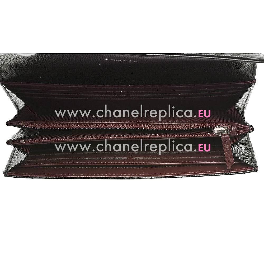 Chanel Caviar Cowhide Chevron Quilted Long Wallet Black A638637
